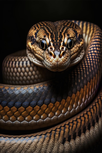 bella faccia del primo piano del serpente IA generativa