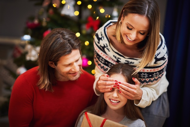 bella famiglia che trascorre il Natale a casa