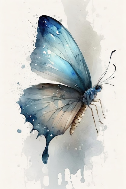 Bella farfalla blu chiaro acquerello senza sfondo