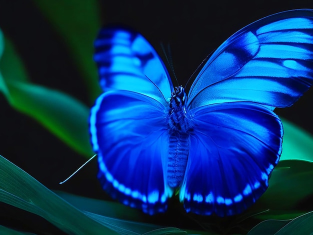 Bella farfalla fluorescente blu scuro ultra hd
