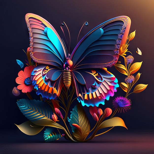 Bella farfalla nell'illustrazione 3d