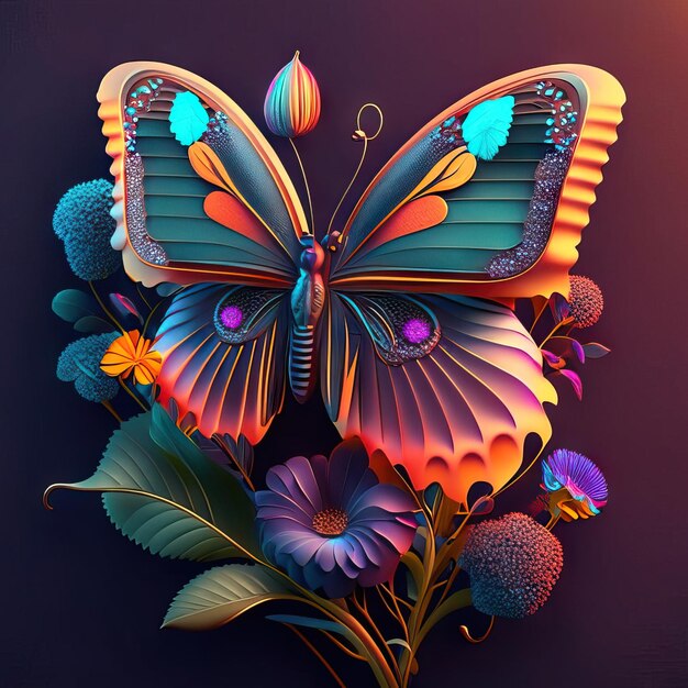 Bella farfalla nell'illustrazione 3d