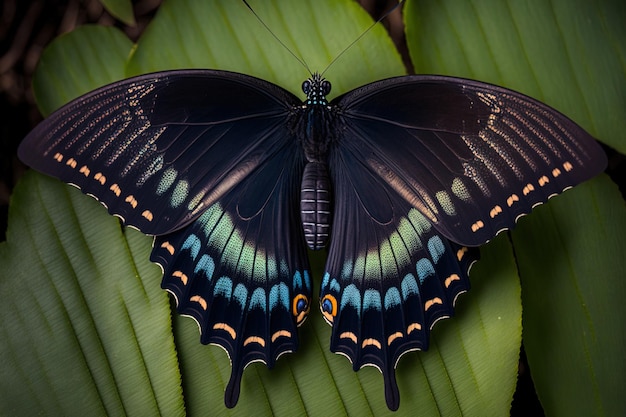 Bella farfalla nera in vista dall'alto