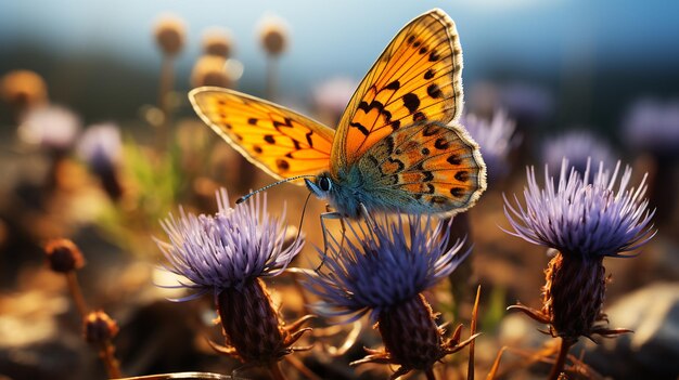 Bella farfalla su un fiore ai generativo