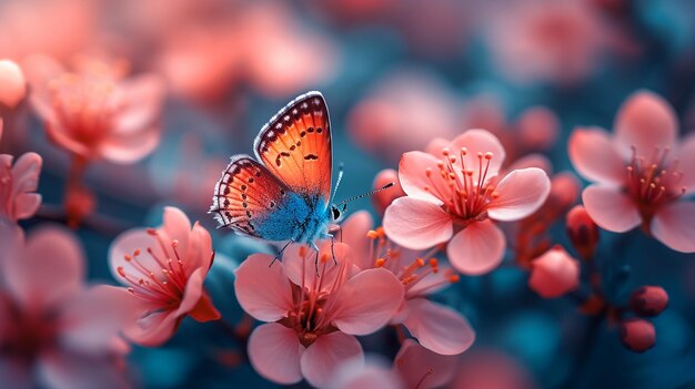 Bella farfalla sui fiori freschi della primavera