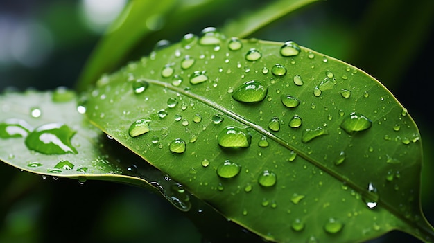 Bella foglia verde con gocce d'acqua