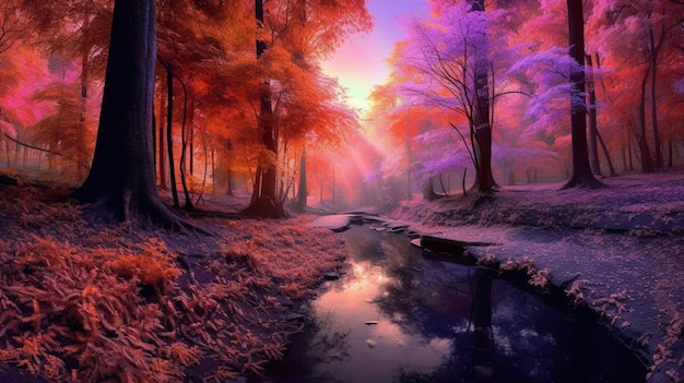 Bella foresta colorata vincitrice del premio paesaggio autunno pittura fotografia immagine arte generata dall'AI