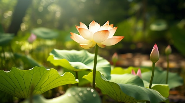 Bella foresta di fiori di loto foresta naturale immagine fotografica arte generata dall'AI