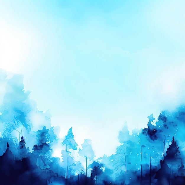 bella foresta e cielo blu copyspace inchiostro e stile acqua con Generative AI