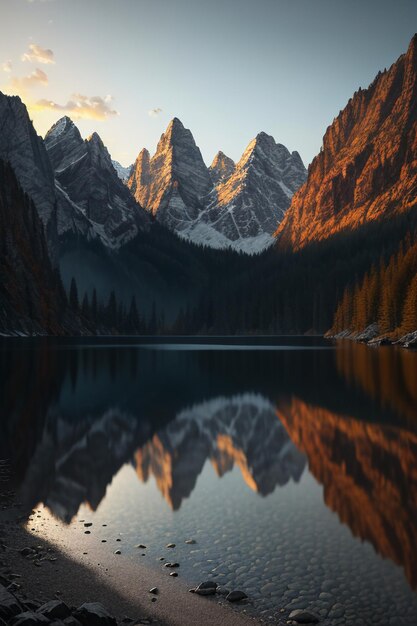 Bella fotografia di paesaggio sfondo carta da parati cime lago canyon cielo nuvole bianche