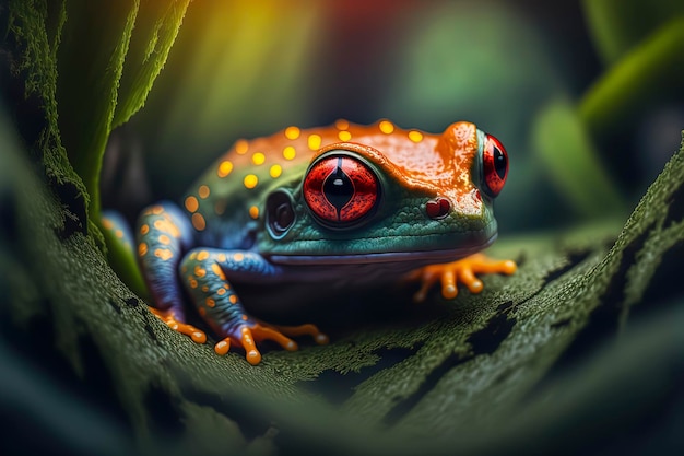 Bella fotografia macro in una giungla di una rana dagli occhi rossi