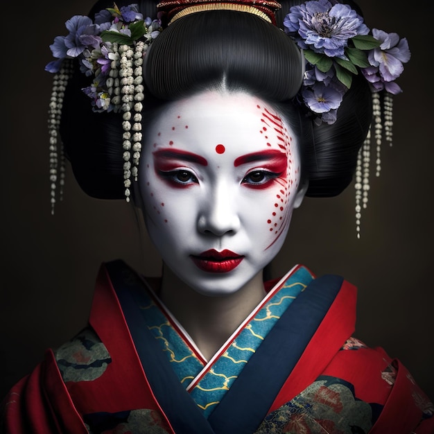 Bella geisha con trucco tradizionale