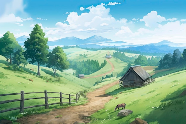 Bella giornata di campagna sullo sfondo dell'anime fuori generat ai