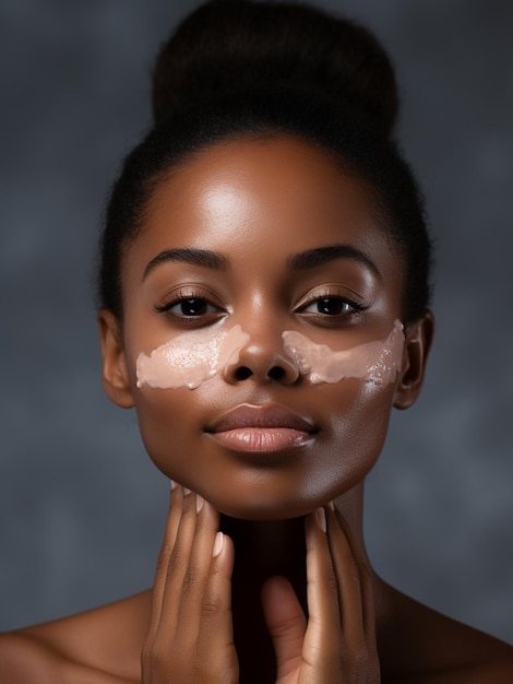 Bella giovane donna che applica la crema facciale fresca Pelle sana Cosmetici di bellezza e trattamento viso