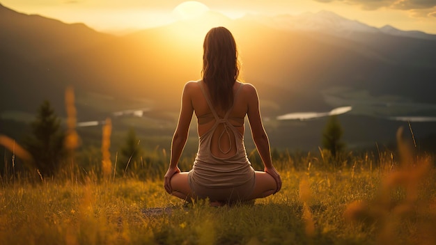 bella giovane donna che fa yoga in natura tempo di yoga in natura donna che si rilassa in natura