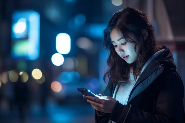 Bella giovane donna che guarda il cellulare