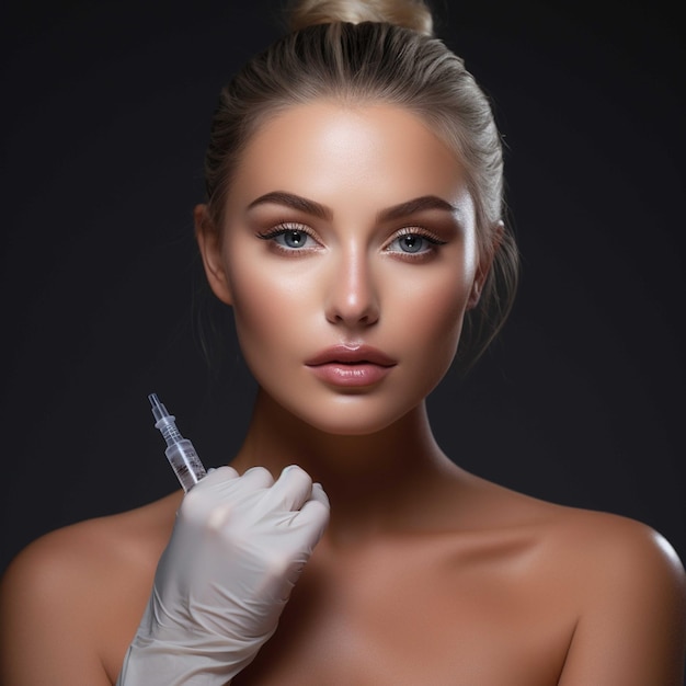 Bella giovane donna che riceve un'iniezione di Botox in faccia Cosmetologia e concetto di bellezza