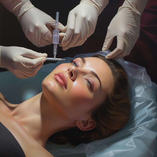 Bella giovane donna che riceve un'iniezione di Botox in faccia Cosmetologia e concetto di bellezza