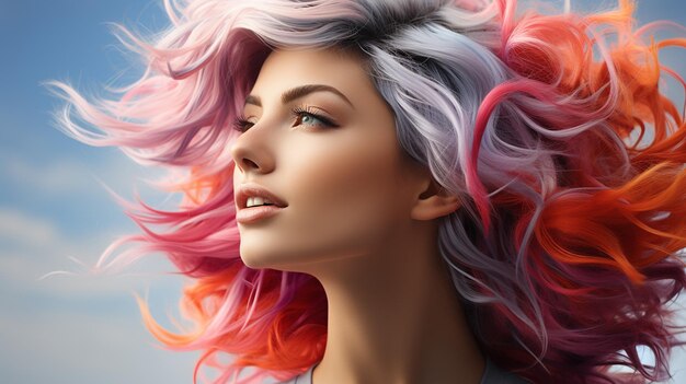 bella giovane donna con la parrucca rosa e i capelli colorati