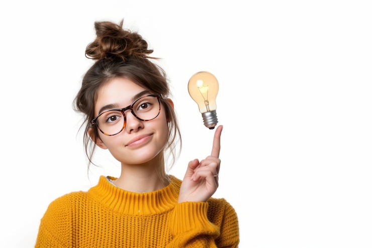 Foto bella giovane donna ha avuto idea gesto foto su sfondo bianco isolato ar 32 v 6 job id 9bbbf0a97d41