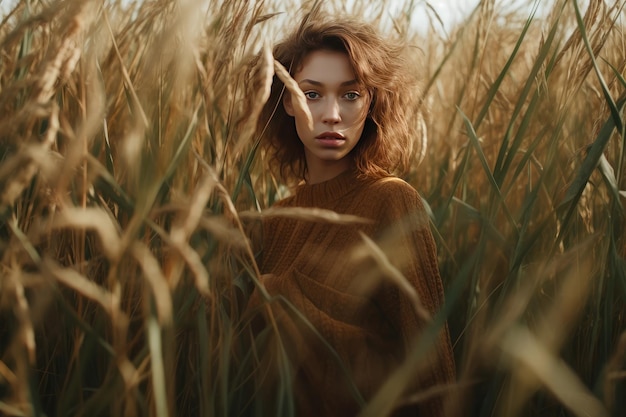 Bella giovane donna nel campo natura