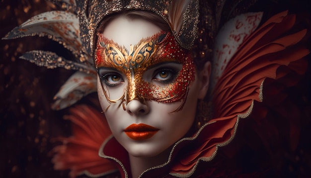 bella giovane donna nella maschera alla moda di carnevale.