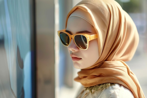 bella giovane musulmana in hijab e occhiali da sole alla moda