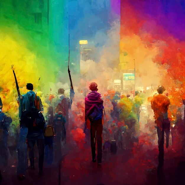 Bella illustrazione animata di Gay Pride. marcia dell'orgoglio.