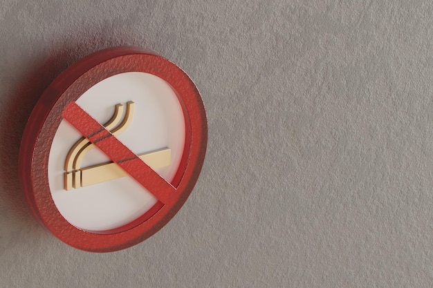 Bella illustrazione astratta Proibito non fumare simbolo di proibizione del fumo su uno sfondo grigio illustrazione di rendering 3D modello di sfondo per il design