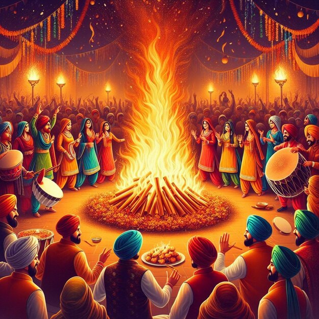 Bella illustrazione del falò di lohri