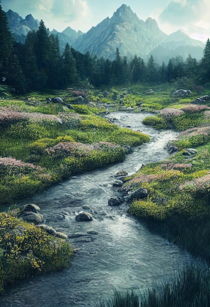 Bella illustrazione del paesaggio naturale