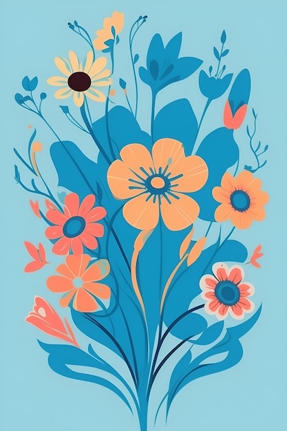 Bella illustrazione di fiori composizione verticale in tono blu