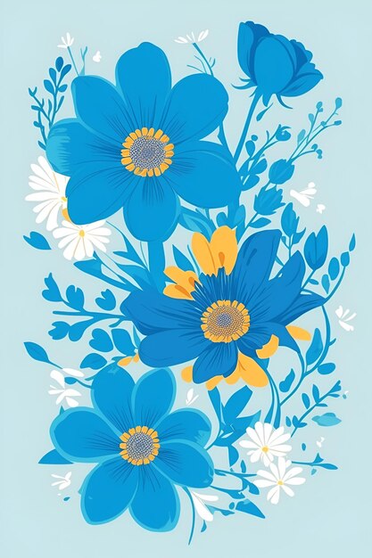 Bella illustrazione di fiori composizione verticale in tono blu