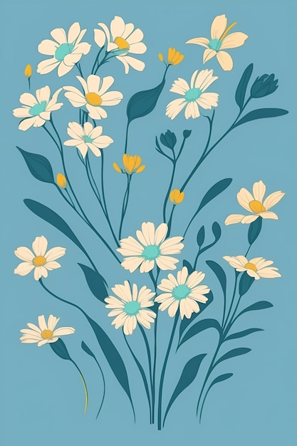 Bella illustrazione di fiori composizione verticale in tono blu