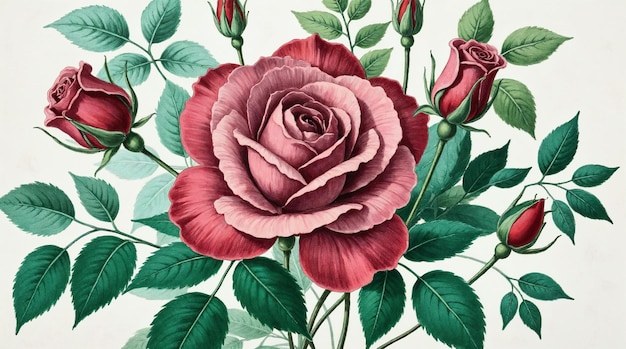 Bella illustrazione di un bouquet di rose d'epoca
