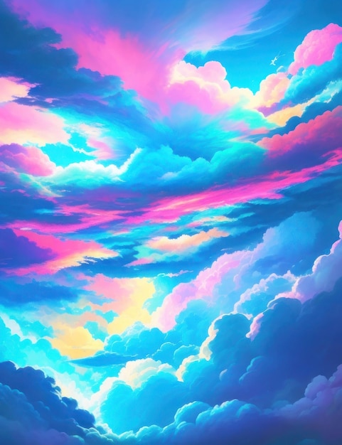 Bella illustrazione di un cielo colorato luminoso arcobaleno nuvole soffici sfondo carino