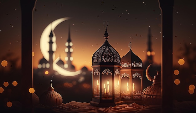 Bella illustrazione islamica della foto del fondo della lanterna 3d