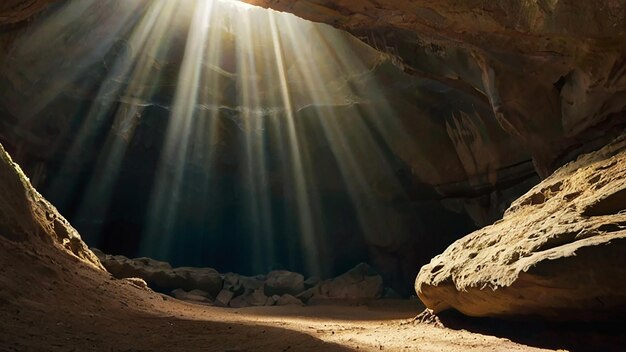 Bella immagine a colori della grotta con la luce del sole che splende attraverso il modello del poster Immagine fotografica Ai generata arte