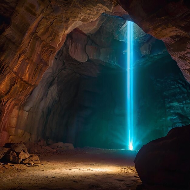 Bella immagine a colori della grotta con la luce del sole che splende attraverso il modello del poster Immagine fotografica Ai generata arte