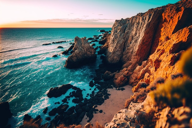 Bella immagine delle scogliere rocciose del mare scattate in una giornata luminosa