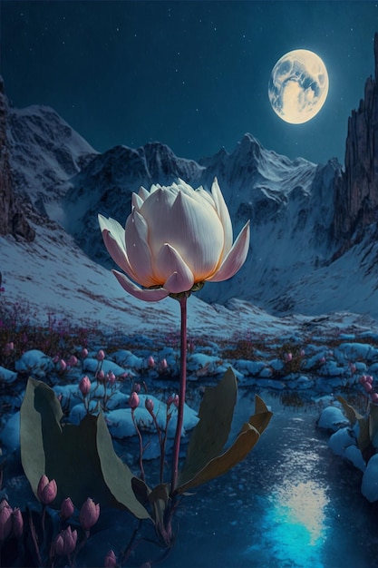 Bella immagine loto blu della neve che fiorisce Generativo Ai