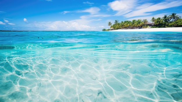 Bella località balneare tropicale con oceano calmo cielo blu sabbia bianca