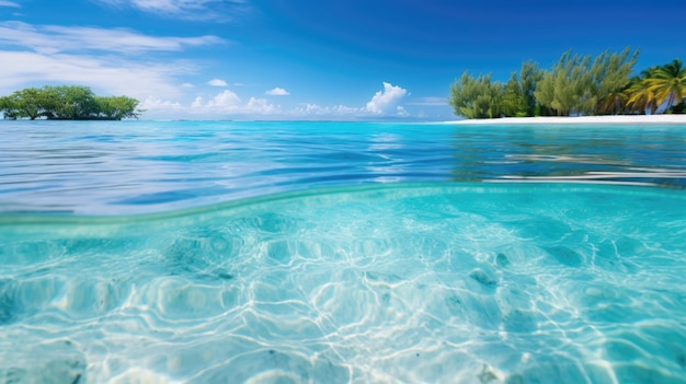 Bella località balneare tropicale con oceano calmo cielo blu sabbia bianca