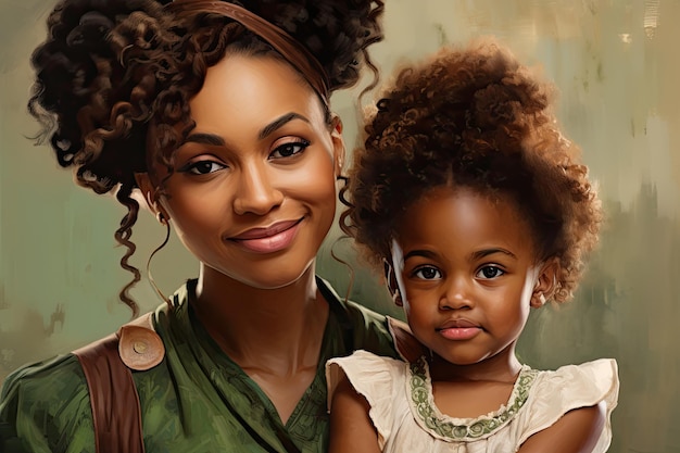 Bella madre afroamericana con sua figlia ritratto di famiglia madre afroamericana e figlia AI generato