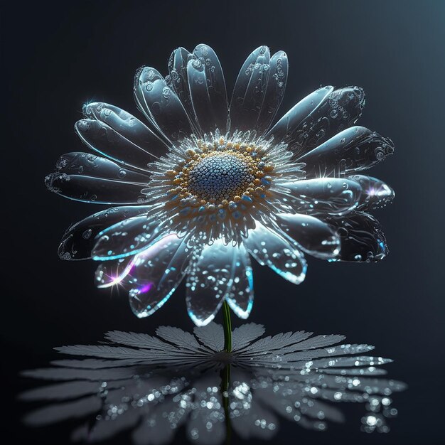 Bella margherita fiore e goccia d'acqua su sfondo nero Creato con tecnologia generativa AI