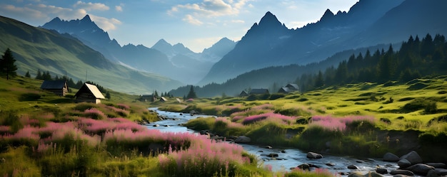 Bella mattinata estiva in montagna valle Hala Gasienicowa in Polonia Tatra