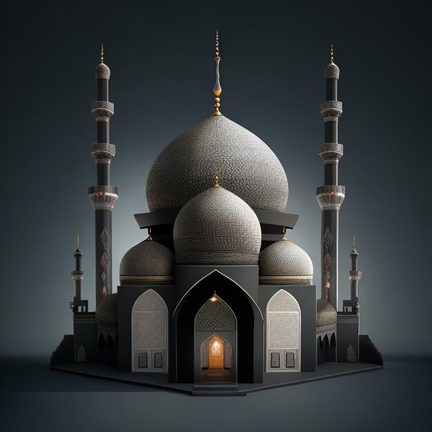 Bella Moschea isolato Sfondo nero illustratore 3d