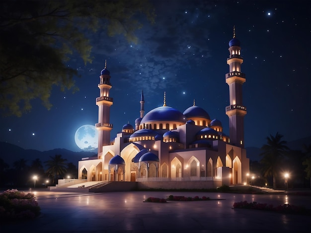 Bella moschea schermo di notte Il mese di Ramadan Creato ai