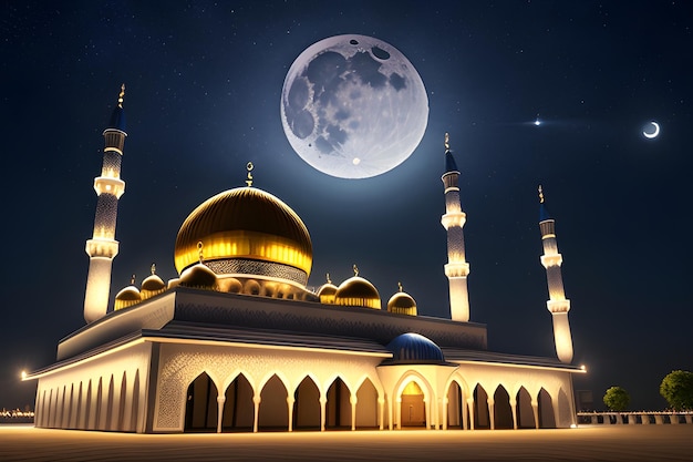 Bella Moschea Sfondo notturno Ramadan Kareem Eid Mubarak Architettura islamica IA generativa