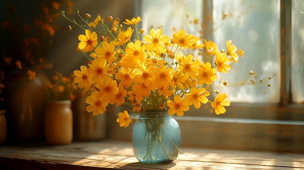 Bella natura morta luminosa con fiori gialli